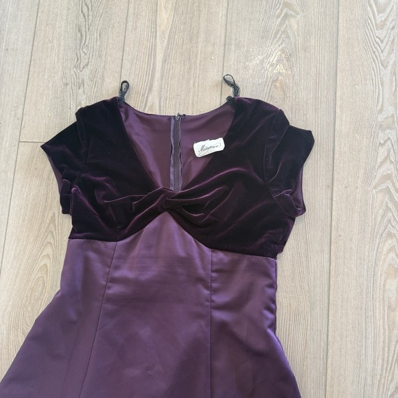 Michelangelo Plum Satin Velvet Formal Gown Womens Medium Evening Dress - Picture 5 of 8